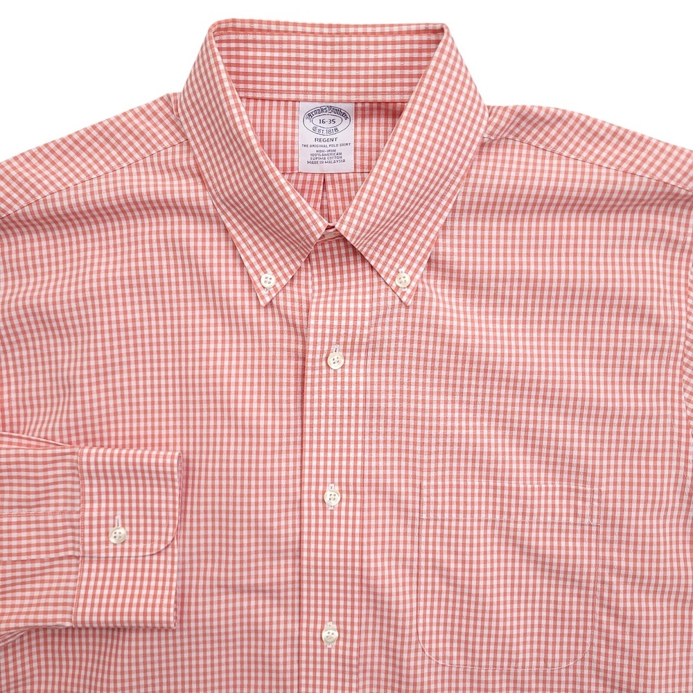 Brooks Brothers Dress Shirt Mens 16-35 Regent Fit Non Iron Supima Red Gingham